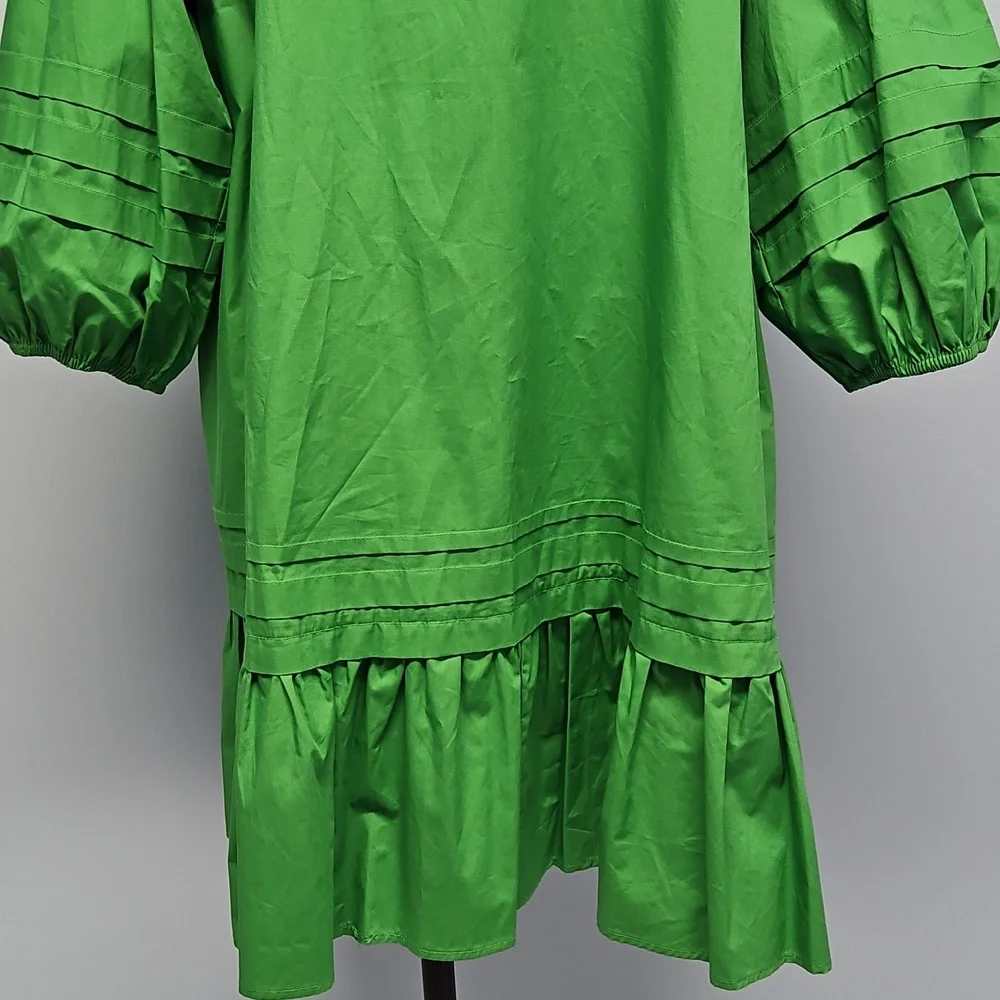 Sugarlips Curve Velma Balloon Sleeve Ruffle Shift Dress: Green: Size- 2X - Picture 3 of 14